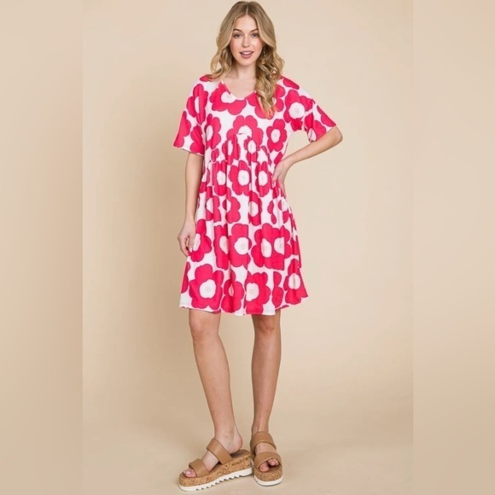 BOMBOM Flower Print Ruched Dress